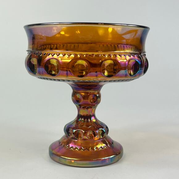 2 Indiana Carnival Glass Marigold King's Crown Thumbprint Compotes Wedding Bowl - Picture 5 of 7